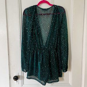 sheer teal sequin romper